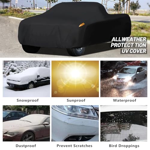 Image of MORNYRAY Waterproof Car Cover All Weather Snowproof UV Protection Windproof Outdoor Full Truck Cover, Universal Fit for (All Black, Fit Truck Length 230-242 inch)