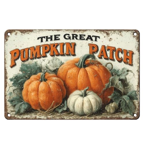 Vintage Pumpkin Patch Fall Produce Metal Sign Funny Home Kitchen Coffee Bathroom Office Bar Pub Garden Wall Decor Thanksgiving Tin Poster12x8 Inch