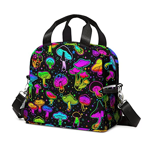Vielegeld Mushroom Lunch Bag, Reusable Lunch Box Insulated Meal Tote For Kids Women Men Cooler Bag With Shoulder Strap, Durable Lunch Tote For Work School Picnic, Colorful Mush #TOP1