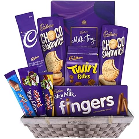 Dairy Milk Chocolate Hamper Gifts for Women Men - Basket Included - Christmas chocolates Family Hamper Kids and Adults - Instant Hot Chocolate Powder Milk Tray Twirl Fingers Biscuits Freddo Caramel Cover