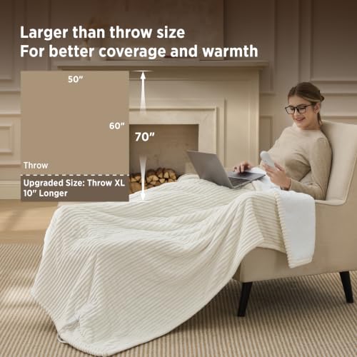 Image of Bedsure Ribbed Heated Blanket Throw XL, Coconut White Electric Blanket