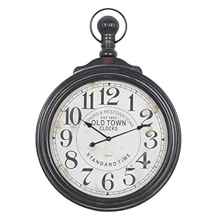 Deco 79 Wooden Decorative Wall Clock Distressed Pocket Watch Style Wall Clock for Home with Beige