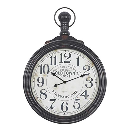 Deco 79 Wooden Decorative Wall Clock Distressed Pocket Watch Style Wall Clock for Home with Beige Clockface, Wall Clock for Room 28" x 3" x 39", Brown