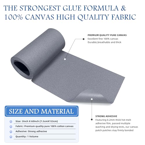 Image of KING MOUNTAIN Canvas Iron on Patch,3 inchx60 inch,Waterproof 100% Cotton Fabric Repair Patch,Used for Various Sofa,Tent,Clothes,Seats,Suitcases (Light Gray)