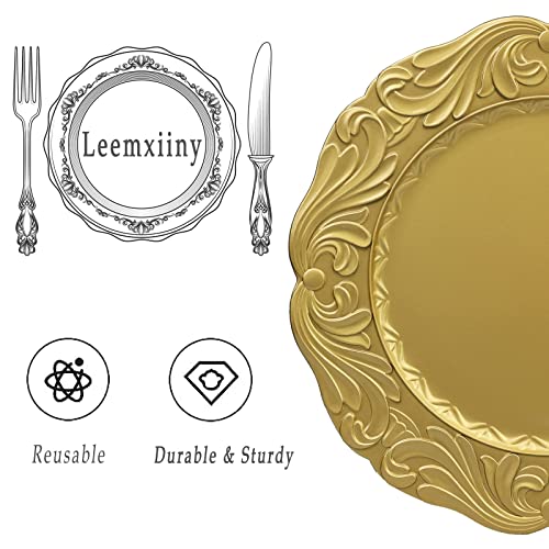 Leemxiiny Gold Charger Plates With Embossed Edge, Plastic Flora Decorative Chargers For Dinner Plates Set Of 6 Bulk Wedding For Table Setting, Party, Holiday #TOP3