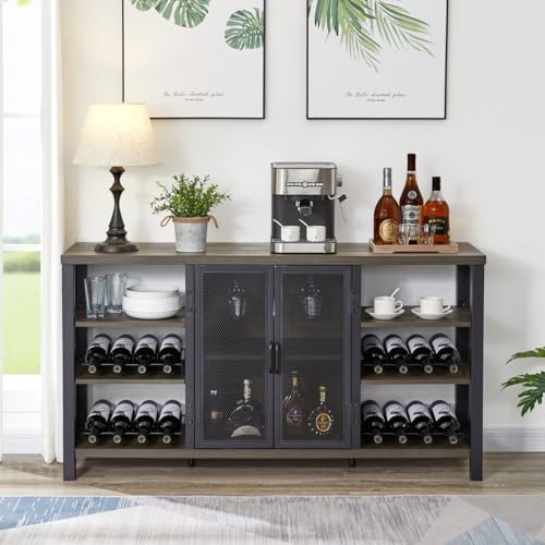 FATORRI-Industrial-Wine-Bar-Cabinet-for-Liquor-and-Glasses-Wood-Coffee-Bar-with-Wine-Rack-Metal-Sideboard-and-Buffet-Cabinet-55-Inch-Walnut-Brown FATORRI Industrial Wine Bar Cabinet for Liquor and Glasses Wood Coffee Bar with Wine Rack Metal Sideboard and Buffet Cabinet 55 Inch Walnut Brown