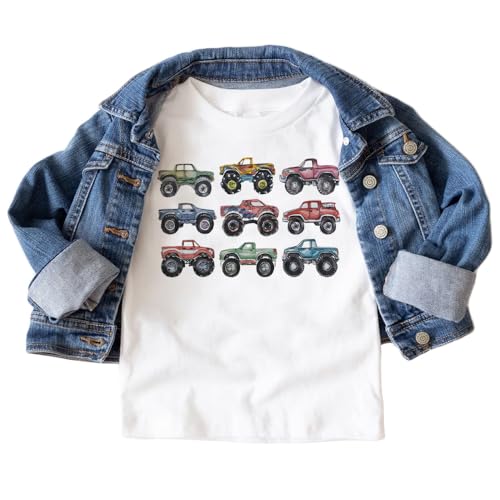 Monster Trucks In A Row Toddler & Youth Shirt - Natural Boys & Girls Graphic Tee2