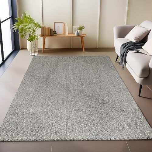 Carpetsale24 Teppich 140x200 cm Grau, Weicher Schlingenflor...
