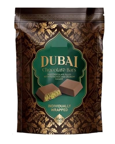 Dubai Chocolate Bars, Milk Chocolate with Pistachios and Kadayif, Individually Wrapped, 16 oz