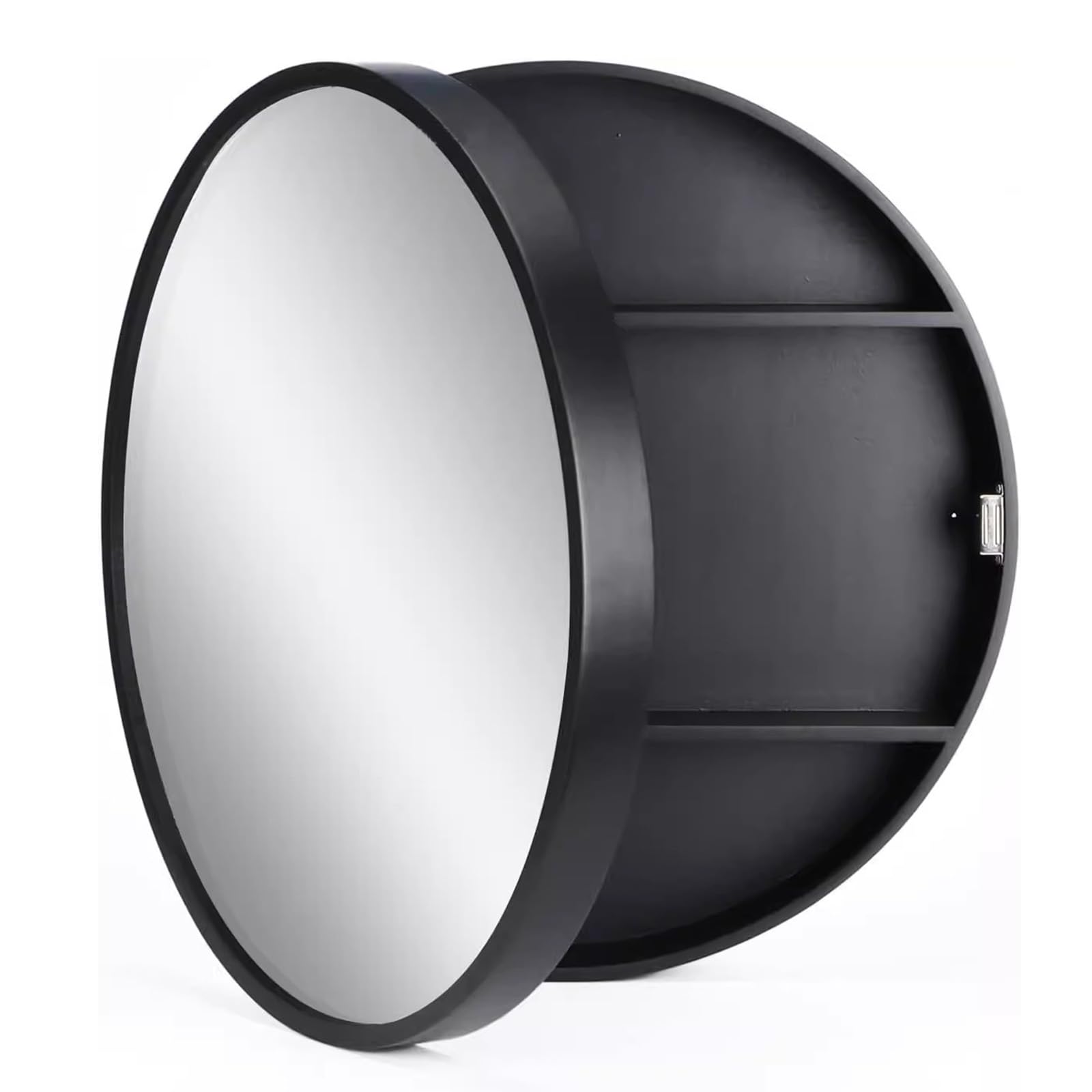 SXFSDOU Bathroom Mirror Cabinet with Round Wall Mounted Vanity Black 50cm/19.7inches