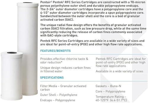 Image of Pentair Pentek RFC-20 Carbon Water Filter, 20-Inch, Whole House Radial Flow Carbon Replacement Cartridge with Granular Activated Carbon (GAC) Filter, 20 inch x 2.5 inch, 25 Micron