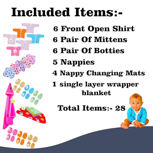 Image of Toddylon New Born Baby Essentials Kit 28 Combo Set (0-6 Months) | Newborn Hospital Bag Kit | Baby Combo Set for New Born | Infant Dress & Accessories Set | Ideal Gift for New Parents