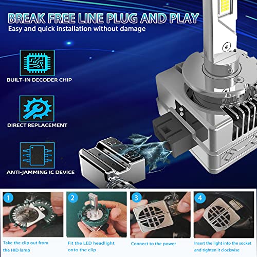 Meganjdesigns D1S Led Headlight Bulbs, 35W 6000K Bright White Conversion Kit, High/Low Beam Xenon Hid Replacement Lights, Plug And Play To Original Hid Ballast, For 12V Car, Pack Of 2 #TOP3