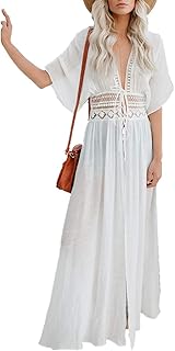 YouKD Summer Cotton Floral Long Kaftan Bohemian Kimono Beach Swimsuit Cover Up Maxi Dress for Women