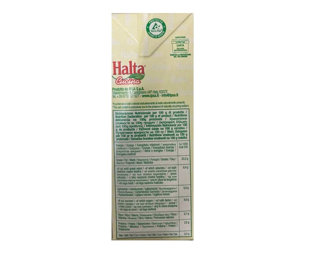 12x Halta Cucina Preparato Alimentare UHT per Cucina Cremige Zubereitung UHT für die Küche Ideal für Pasta, Saucen, Pizza Kochsahne Sahne 1000ml