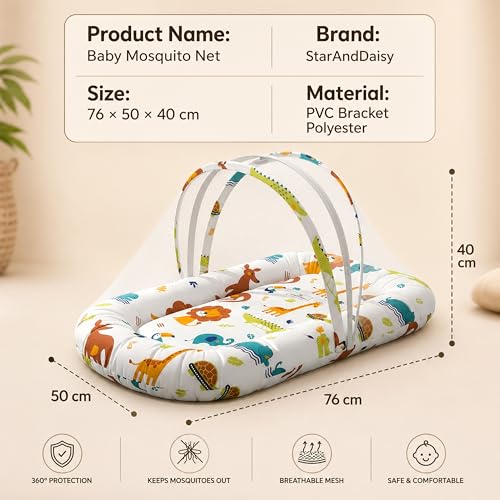 Image of StarAndDaisy 3 in 1 Baby Nest Mosquito net for Sleeping - Newborn, Mosquito net for Baby /Soft and Comfortable, Washable Cotton Design for 0-12 Months Baby (Lion Print)