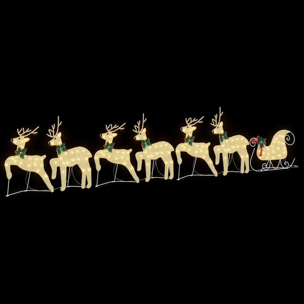 HaoChrymec Renne natalizie con slitta a LED in tessuto, oro, set da 7 pezzi