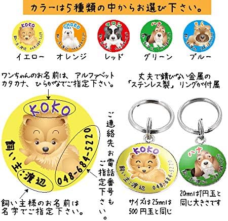 Amazon Co Jp 迷子札カラー 犬のイラスト 名入れ 目立つpopでカラフルなお洒落な迷子札でお散歩が楽しくなる 文房具 オフィス用品