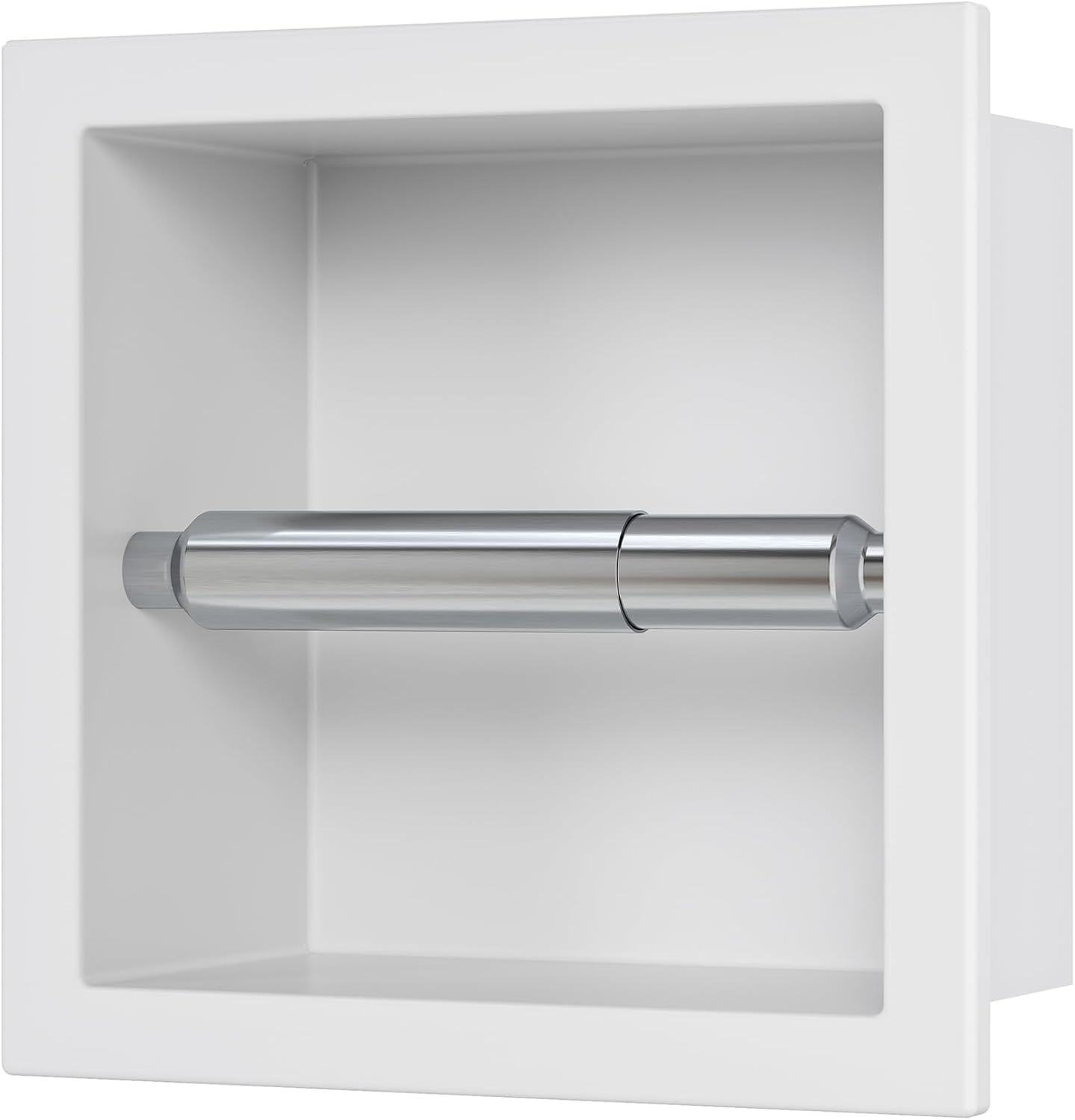 Neodrain Recessed Toilet Paper Holder, White Stainless Steel Built-in Tissue Paper Roll Holder, Roll Paper Holder for Bathroom Wall