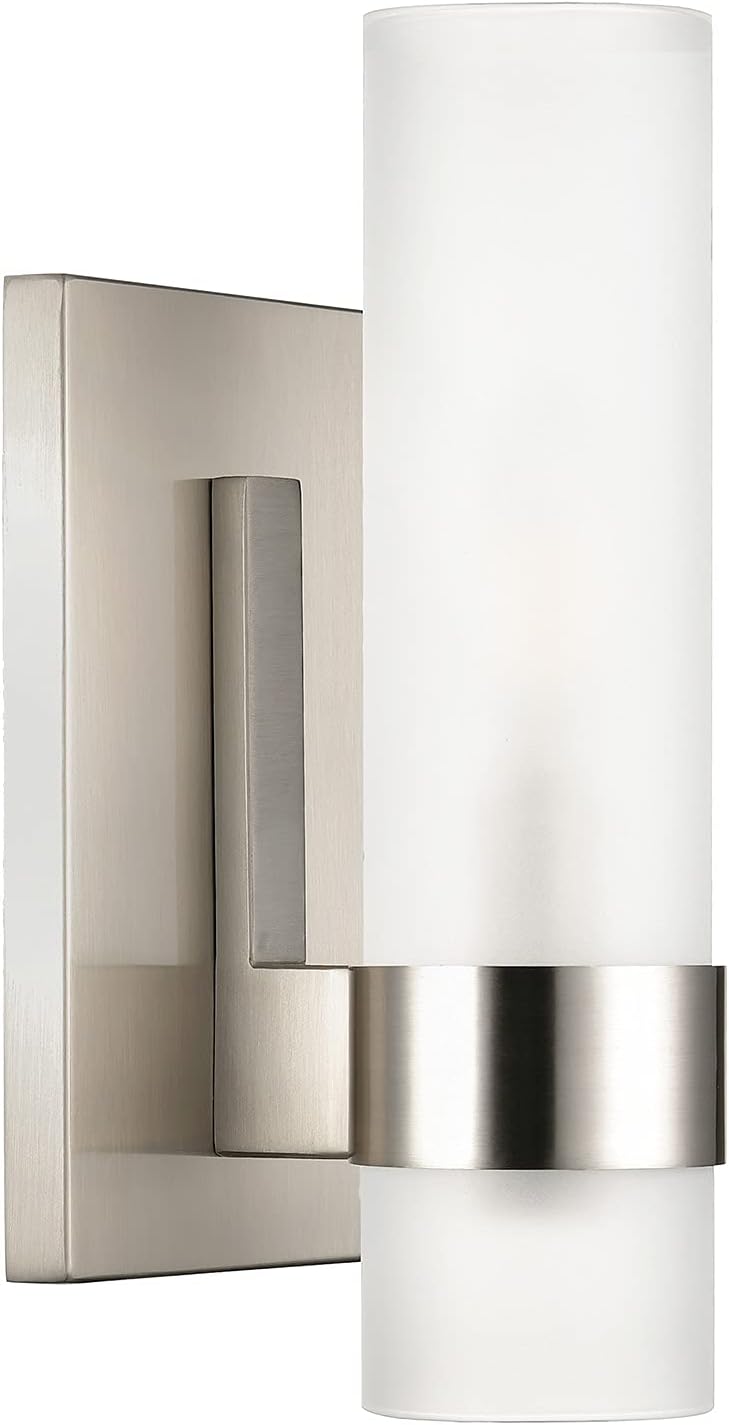 Linea di Liara Teramo Farmhouse Brushed Nickel Wall Sconce Wall Lighting Modern Bathroom Wall Sconces Wall Lights for Hallway and Bedroom Wall Sconce Lighting Fixture - Frosted Glass Shade