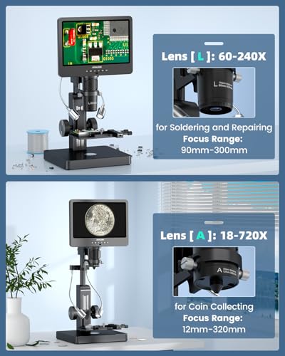 Image of JL269S 5 Lens 10.1'' HDMI Digital Microscope 5000X with Endoscope, 24MP Biological Microscope for Adults Kids Home Lab, Coin Microscopes Full View for Error Coins, Windows PC Compatible, 32GB