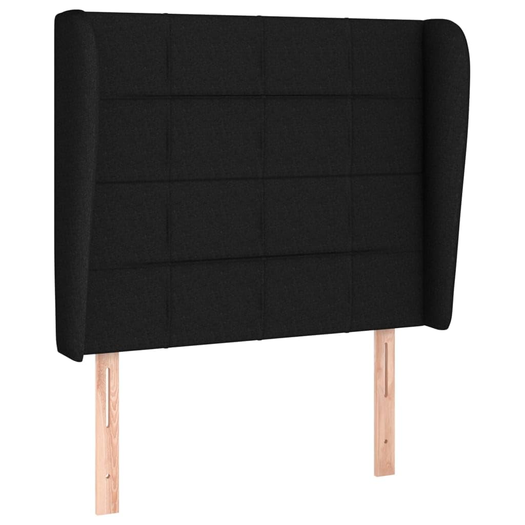 Łóżko kontynentalne z materacem, czarne, 80 x 200 cm, materiałowe, łóżko tapicerowane, rama łóżka, meble do spania, łóżko młodzieżowe, zajmujące mało miejsca, z zagłówkiem o regulowanej