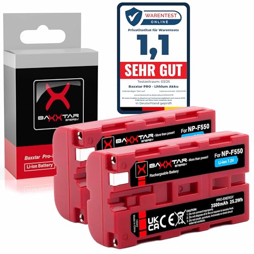 Baxxtar 2X NP-F550 Batterie 3500mAh Compatible avec caméscope Sony, indicateurs LED, éclairage, Lampe vidéo, moniteurs, caméra, Battery NP-F570 NP-F750 NP-F950 NP-F970 NPF550 NP F550