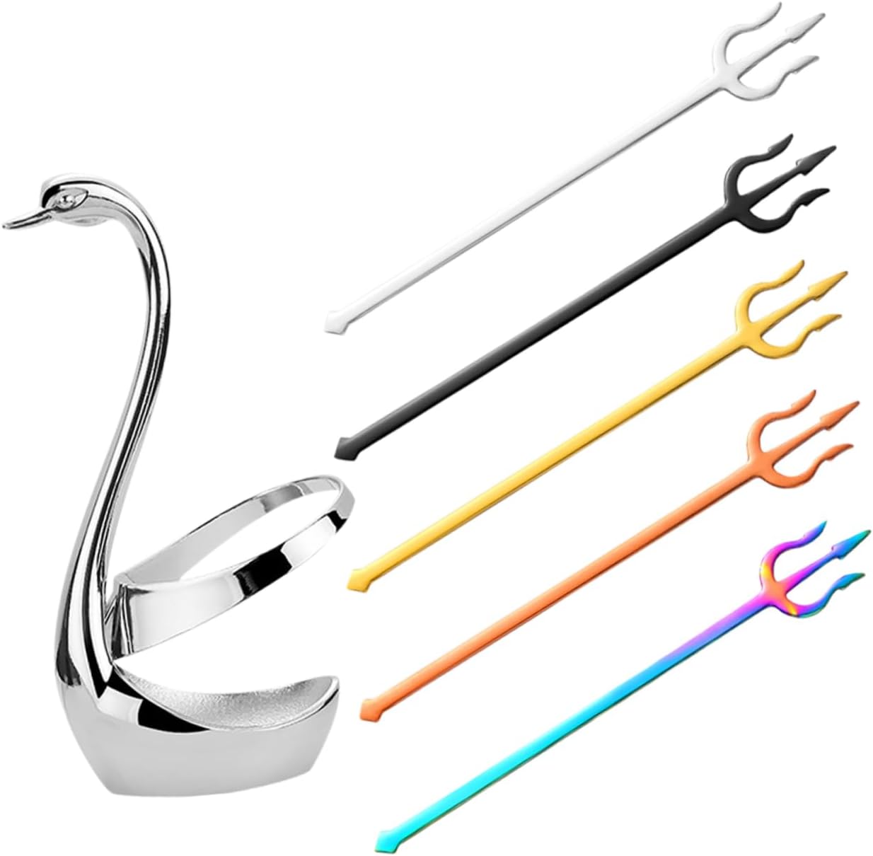 SHOWERORO 1set Stainless Steel Fruit Fork Set Swan Base Color Dessert Forks for Cake Ice and Salad for Parties and Housewarming