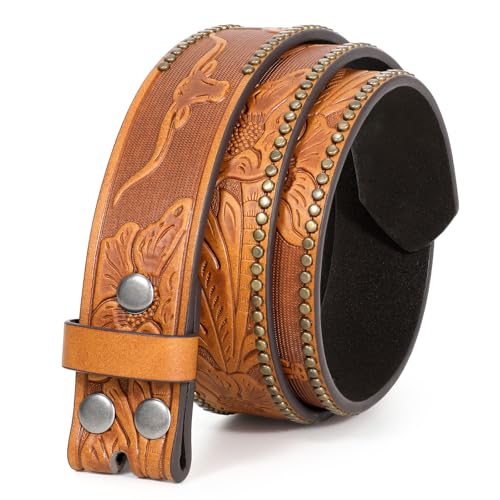 WHIPPY Western Belts for Men without Buckle Cowboy Belt Western Leather Belt Strap for Men Women Vintage Belt for Jeans