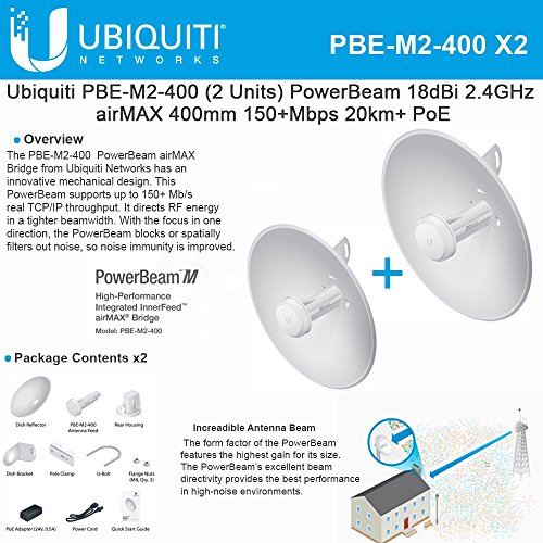 Ubiquiti PBE-M2-400 2-PACK PowerBeam M2 18dBi 2.4GHz airMAX 400mm 20km+ PoE