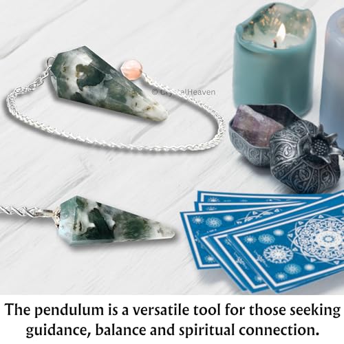 Image of Moss Agate Pendulum Dowsing Tool - Natural Crystal Pendulum for Spiritual Guidance - Premium Dowser Pendulum for Accurate Divination and Energy Healing - Perfect for Energy Healing and Chakra Balancing - Handcrafted with Precision and Elegance