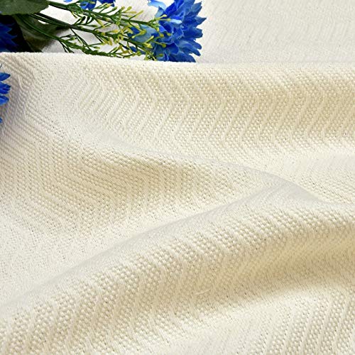 Image of LINENWALAS Textured Herring Bone Weave Heavy Curtain Drapes for Doors with Elegant Back Tabs (4.5Ft X 7.5Ft, Natural Ivory)
