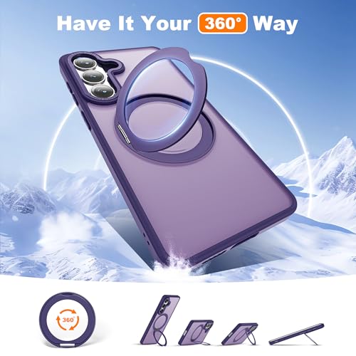 Image of for Samsung Galaxy S26 Plus Case with 360Rotatable Magnetic Ring Stand Compatible with Mag-Safe Military Protection Matte Translucent Phone Case for Samsung Galaxy S26+,Dark Purple
