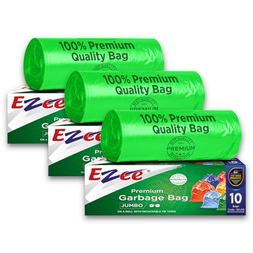 Ezee Disposable Plastic Garbage/Trash Bags (30" X 50", Black, Pack of 3)