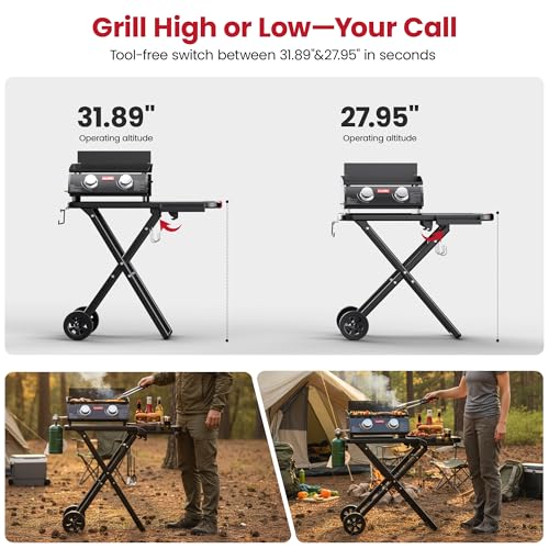 LAUDLIFE Portable Gas Griddle with Adjustable Stand 20 000 BTUs 342 Sq In Cooking Surface - image 8