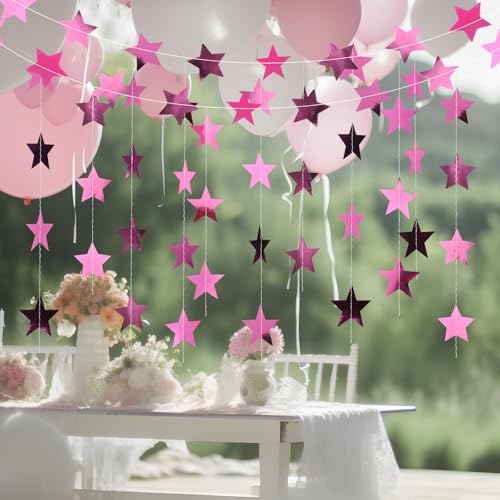 Image of Patelai 78 Feet Glitter Star Garland Banner 2026 Party Decoration Double Side Star Hanging String Streamer Paper Twinkle for Graduation Wedding Birthday (Pink)