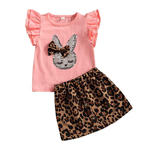 Toddler Baby Girl Floral Leopard Outfits Short Sleeve T-Shirt Patchwork Mesh Crop Tank Top Rainbow Print Shorts Set (N-Pink, 2-3T)