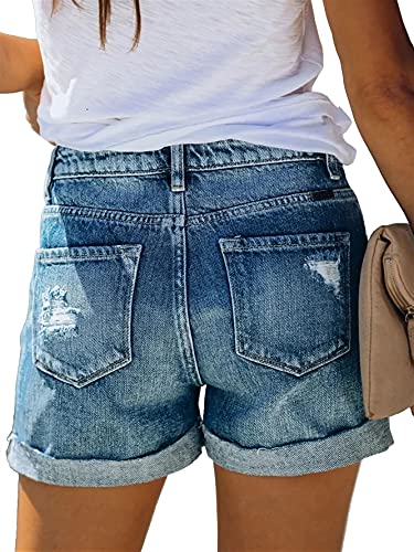 Angerella Denim Shorts for Women Mid Rise Ripped Jean Shorts Stretchy Folded Hem Hot Short Jeans - Image 4