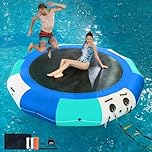 COOLWAVE Inflatable Water Trampoline for Lake, 10FT Floating Water Trampoline for Adults with 650W Electric Air Pump, 4-Step Rope Ladder and Mooring Ropes (Blue 10FT)