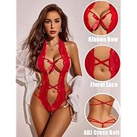 Avidlove Women Deep V Halter Lingerie Teddy One Piece Bodysuit Lace Babydoll - Image 4