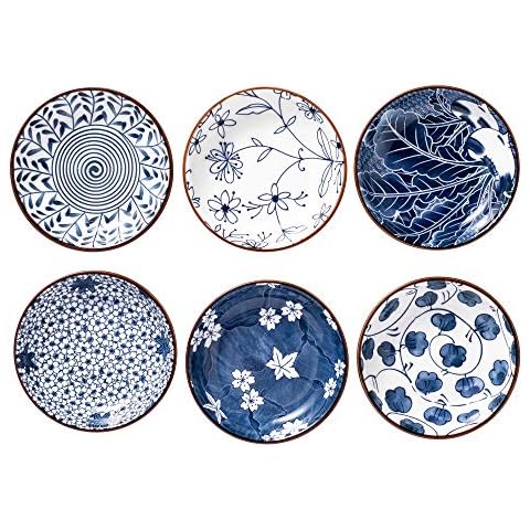 Swuut Japanese Style Ceramic Dipping Bowls,Side Soy Sauce Dishes for Sushi,Sauce,Snack,Dip,3 Oz Small Blue and White Pinch Bowl for Kitchen Prep - Set of 6 (4 inch) Cover