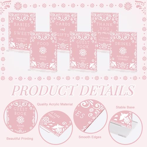 Image of Vercraft 6 Pcs Cielito Lindo Baby Shower Table Decoration Mexican Fiesta Papel Picado Thank You Acrylic Sign 6 x 8 Inch Pink Cielito Lindo Centerpieces with Stand Mexican Party Decoration