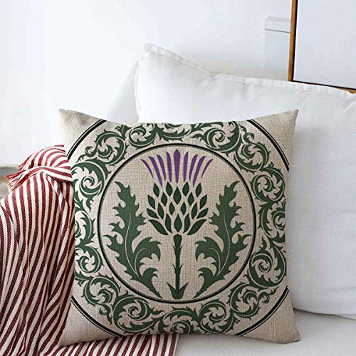 Starojan JAN909-#988 Throw Pillows Cover 20 X 20 Inches Green Curl Scottish Thistle Flower Round Leaf Nature Purple Scotland Heraldic Pattern British Celtic Cushion Case Cotton Linen cover