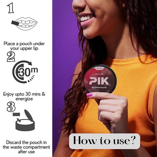 Image of PIK Caffeine Pouches - Cola Ice Flavor | 20 Pouches -100mg Strength Each | Nicotine & Tobacco Free | Energy Boost & Workout Supplement | Coffee Addicts' Delight