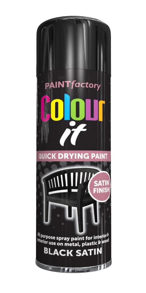 1 x All Purpose Black Satin Aerosol Spray Paint 250ml Quick Drying Spray,Fast Dry and Excellent Coverage for Wood, Metal, Plastic and more