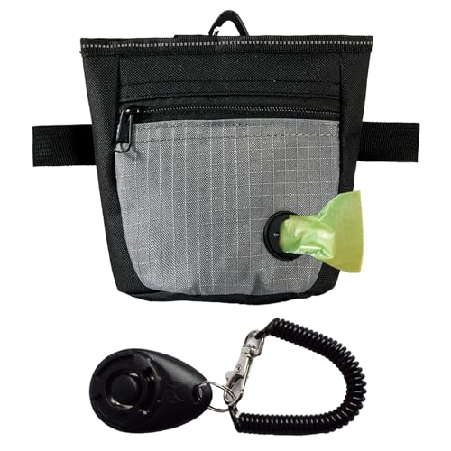 KRYMXAR Leckerlitasche für Hunde, 2-in-1 Hundetraining Set mit Futterbeutel und Clicker, Bauchtasche für Hundespaziergang, praktische Gassi Tasche mit Kotbeutelhalter