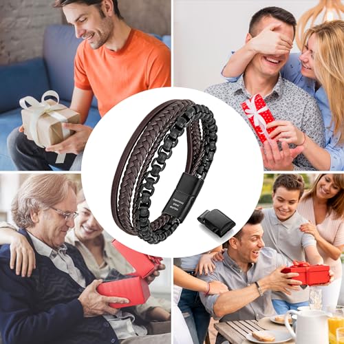 Image of murtoo Mens Bracelet leather and Steel, Stainless Steel Chain and Leather Bracelets for Men