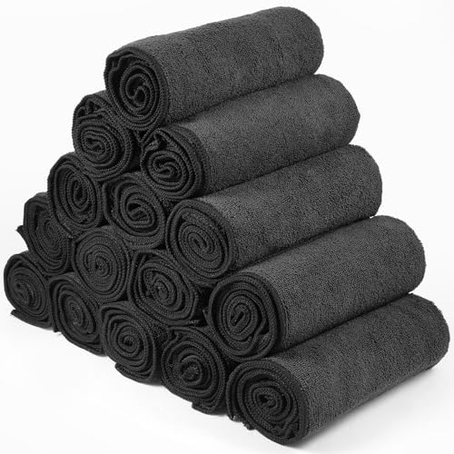 Image of Shimeyao 40 Pack Bleach Proof Towels Microfiber Absorbent Resistant Hair Hand Towels Bulk Quick Dry for Barber Gym Bath Spa Shaving (Black White Grey,16 x 29 Inch)