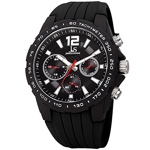 Joshua & Sons Multi-Function Double Layer Accented Dial with Matte Black Case and Matte Black Bezel on Silicone Sport Strap - JX126 (Black)