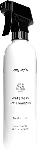 Begley's Champú natural para mascotas sin agua sin enjuague, limpieza sin baño, desodorizante y eliminación de olores para un pelaje brillante y